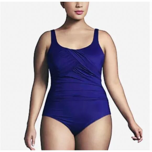 Lands End Slendersuit Carmela Tummy Control One Piece Swimsuit Purple US Size 10 - Picture 1 of 6